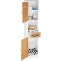 RELAXDAYS Badschrank, 2 Türen, 1 Schublade, Hochschrank, HxBxT: ca. 180 x 39 x 30 cm, Holz und Bambus, weiß-braun