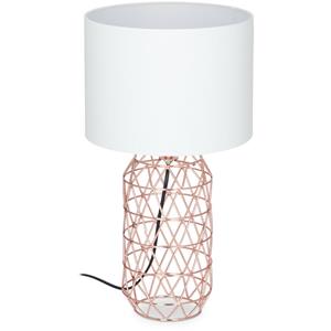 RELAXDAYS Tischlampe Gitter, runder Lampenschirm, Metallfuß, E27, Nachttischlampe, H x D: 45 x 25 cm, weiß/rose-gold