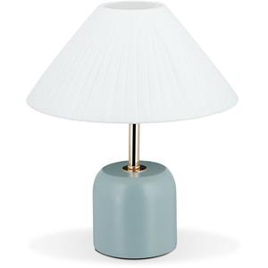 RELAXDAYS Tischlampe im Retro Design, H x D: 30 x 26 cm, E27-Fassung, Holzfuß, Stoffschirm, Nachttischlampe, weiß-blau