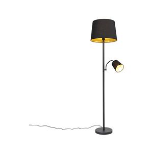Qazqa Klassieke Vloerlamp Zwart Met Goud En Leeslampje - Retro