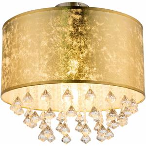 Globo Decken Lampe Schlaf Gäste Zimmer Stoff Schirm Kristall Leuchte Blatt-Gold Design 15187D3S