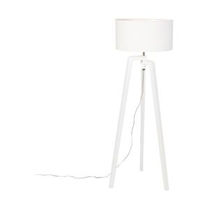 QAZQA Stehlampe Stativ weißes Holz mit weißem Schirm 50 cm - Puros