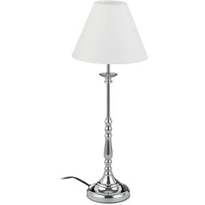 RELAXDAYS Tischlampe Vintage, Stoff Lampenschirm, spiegelnd verchromt, Dekolampe, E14, H x D 55 x 21 cm, silber/weiß