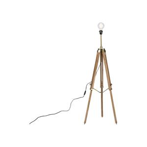 QAZQA Landelijke vloerlamp tripod hout met antiek messing - Cortin