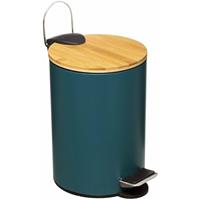 5Five Prullenbak met soft-close - 3L inhoud - Groen/blauw - Kleine pedaalemmer met bamboe deksel - Voor badkamer en toilet
