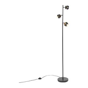 QAZQA Moderne vloerlamp 3-lichts zwart met gouden binnenkant - Buell D