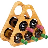 RELAXDAYS Weinregal 6 Flaschen, dekorative Pyramide für Wein, Bambus, dreieckiger Weinständer HBT 31x34,5x19 cm, Natur