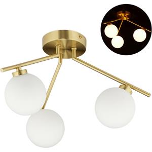 RELAXDAYS Deckenlampe GLOBI, 3-flammig, G9 Fassung, Kugeln aus Milchglas, Midcentury Lampe, H x D: 24,5 x 36 cm, gold