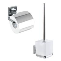 Wenko VacuumLoc WC-Set Quadro, 2-teilig, WC-Garnitur und Toilettenpapierhalter, Edelstahl rostfrei - Accessoires: Glänzend, Vacuum-Loc Adapter: Chrom