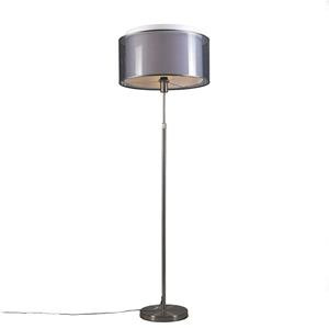 QAZQA Stehlampe aus Stahl mit schwarz / weißem doppellagigem Lampenschirm 47 cm verstellbar - Parte