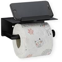 RELAXDAYS Toilettenpapierhalter mit Ablage, 430er Edelstahl, Wandmontage mit & ohne Bohren, Handyhalter, schwarz matt