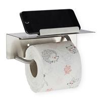 RELAXDAYS Toilettenpapierhalter mit Ablage & Handyhalter, Wandmontage mit & ohne Bohren, 430 Edelstahl gebürstet, silber