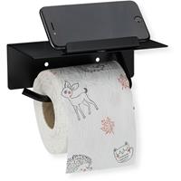 RELAXDAYS Toilettenpapierhalter mit Ablage & Handyhalter, Wandmontage mit & ohne Bohren, 430er Edelstahl, schwarz matt