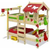 NO_BRAND WICKEY Kinderbett Etagenbett CrAzY Ivy mit rot/apfelgrüne Rutsche Hochbett, 90 x 200 cm Hausbett