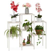 RELAXDAYS Blumenregal Holz, 7 Ablagen f. Pflanzen, dekorative Blumentreppe f. Indoor, stehend, 86,5 x 95 x 29,5 cm, weiß