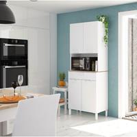 CAESAROO Küchenschrank 72x40x186 cm Mattweiß und kanadische Eiche | weiß artik und eiche canadian