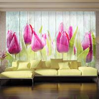 Artgeist Tulips on White Wood Vlies Fotobehang