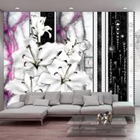 Artgeist Crying Lilies on Purple Marble Vlies Fotobehang