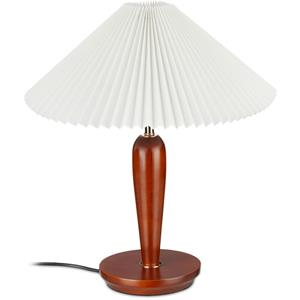 RELAXDAYS Tischleuchte Vintage, Schirm Tischlampe mit Holzfuß, HxD: 51 x 44 cm, Nachttischlampe, E27 Fassung, braun/weiß