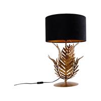 QAZQA Vintage Tischlampe Gold mit Samtschirm schwarz 35 cm - Botanica