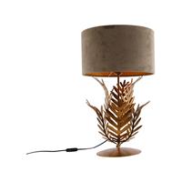 QAZQA Vintage Tischlampe Gold mit Samtschirm Taupe 35 cm - Botanica