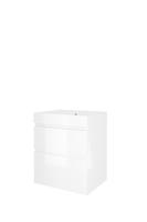 Proline Loft badmeubel met polystone wastafel zonder kraangat en onderkast a-symmetrisch - Glans wit/Glans wit - 60x46cm (bxd)