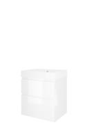 Proline Loft badmeubel met polystone wastafel zonder kraangat en onderkast a-symmetrisch - Glans wit/Mat wit - 60x46cm (bxd)