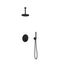 Hotbath Cobber IBS 22 inbouw doucheset - mat zwart - met staafhanddouche - 20cm hoofddouche - met plafondbuis 15cm - wandsteun met uitlaat