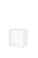 Proline Elegant badmeubel met polystone wastafel zonder kraangat en onderkast a-symmetrisch - Glans wit/Glans wit - 60x46cm (bxd)