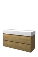 Proline Loft badmeubel met keramische wastafel zonder kraangat en onderkast symmetrisch - Ideal oak - 120x46cm (bxd)