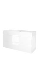 Proline Loft badmeubel met keramische wastafel zonder kraangat en onderkast symmetrisch - Glans wit - 120x46cm (bxd)