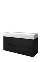 Proline Loft badmeubel met keramische wastafel zonder kraangat en onderkast symmetrisch - Mat zwart - 120x46cm (bxd)