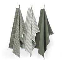 Dry FLWRS Keukenset Dry wit Cubes Uni Stripes & Blocks Legergroen (set 3 stuks) - 50x70 cm