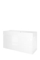Proline Loft badmeubel met keramische wastafel met 2 kraangaten en onderkast symmetrisch - Glans wit - 120x46cm (bxd)
