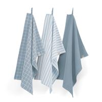 Dry FLWRS Keukenset Dry wit Cubes Uni Stripes & Blocks Jeans Blauw (set 3 stuks) - 50x70 cm