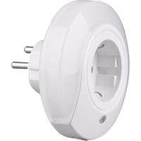 Stekkerlamp Lamp - Stekkerspot met Stopcontact - Trion Mirloni - Dag en Nacht Sensor - 0.4W - Warm Wit 3000K - Rond - Mat Wit - Kunststof