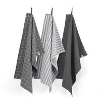 Dry FLWRS Keukenset Dry wit Cubes Uni Stripes & Blocks Off Black (set 3 stuks) - 50x70 cm