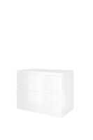 Proline Elegant badmeubel met polystone wastafel zonder kraangat en onderkast a-symmetrisch - Glans wit/Glans wit - 80x46cm (bxd)