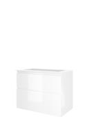 Proline Elegant badmeubel met polystone wastafel zonder kraangat en onderkast a-symmetrisch - Glans wit/Mat wit - 80x46cm (bxd)