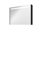 Bewonen Premium spiegelkast met LED verlichting - met 2 houten deur - Mat zwart - 100x74cm