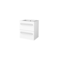 Basic Line 46 badmeubel 60x46cm - opbouwgrepen - 2 laden - porseleinen wastafel met 1 kraangat - Ice White