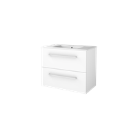 Basic Line 46 badmeubel 80x46cm - opbouwgrepen - 2 laden - porseleinen wastafel met 1 kraangat - Ice White
