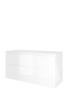Proline Elegant badmeubel met polystone wastafel zonder kraangaten en onderkast 4 laden a-symmetrisch - Glans wit/Glans wit - 120x46cm (bxd)