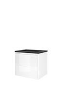 Proline Elegant badmeubel met hardsteen wastafel zonder kraangat en onderkast symmetrisch - Glans wit - 60x46cm (bxd)