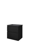 Proline Elegant badmeubel met hardsteen wastafel zonder kraangat en onderkast symmetrisch - Mat zwart - 60x46cm (bxd)