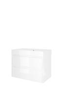 Proline Loft badmeubel met polystone wastafel zonder kraangat en onderkast symmetrisch - Glans wit/Glans wit - 80x46cm (bxd)