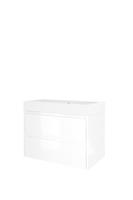 Proline Loft badmeubel met polystone wastafel zonder kraangat en onderkast symmetrisch - Glans wit/Mat wit - 80x46cm (bxd)