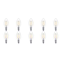 PHILIPS LED Lamp 10 Pack Filament - Classic LEDCandle 827 B35 CL - E14 Fitting - 2W - Warm Wit 2700K | Vervangt 25W