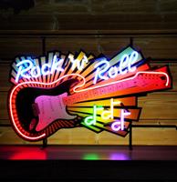 Fiftiesstore Rock & Roll Guitar Neon Met Achterplaat V2. 80 x 50 cm