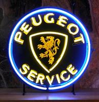 Fiftiesstore Peugeot Service Neon Met Achterplaat 65 x 65 cm